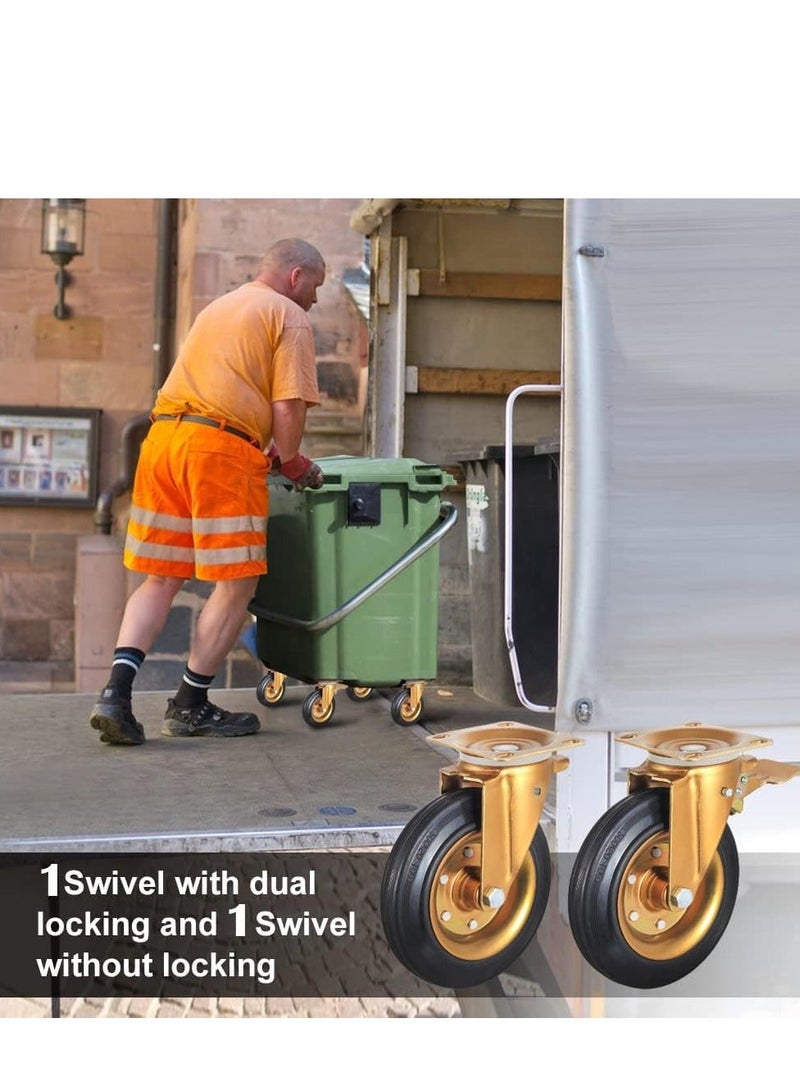 Heavy Duty Industrial Caster Wheel Set Swivel 360 Degrees Plate Casters with Brake Anti-Skid No Noise Floor Marks Rubber Wheels for Carts, Workbench, Furniture Load Bearing, Dustbin Free Screws - Image 1