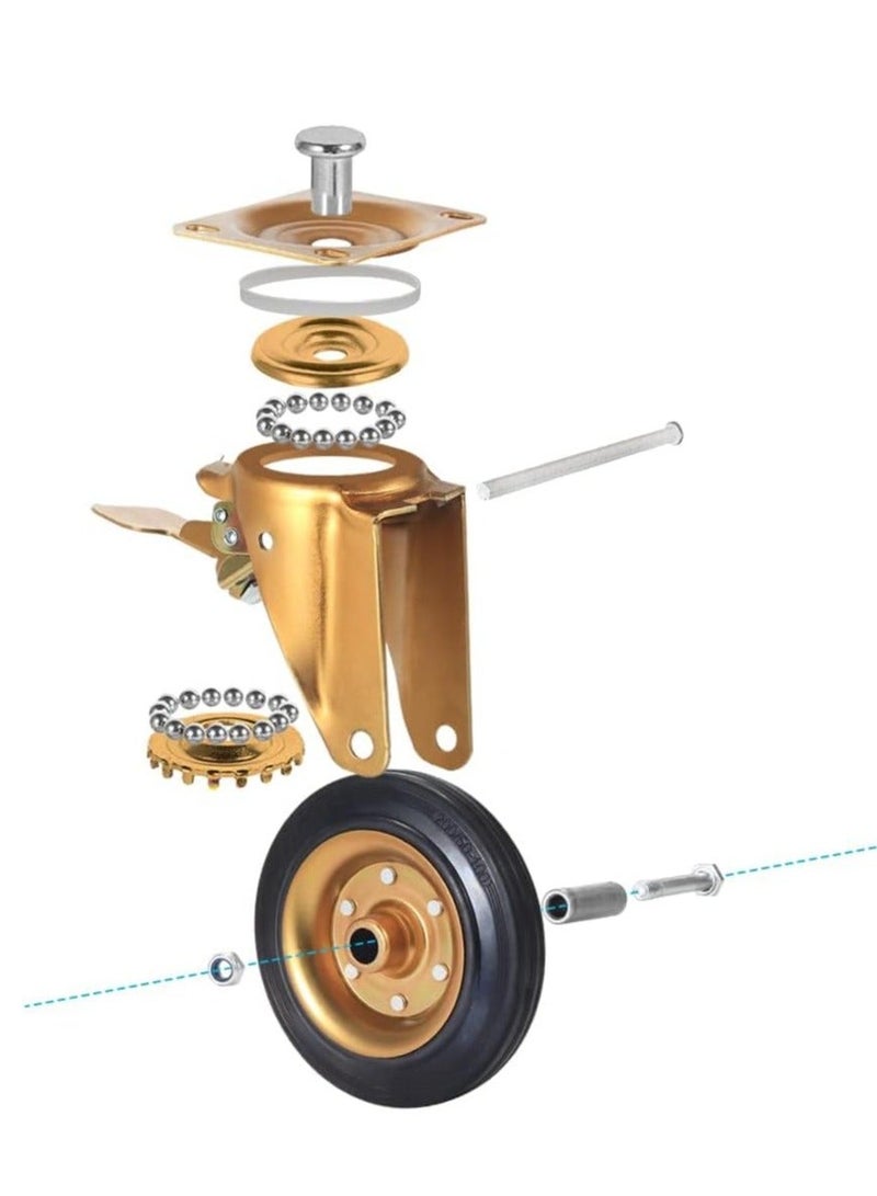 Heavy Duty Industrial Caster Wheel Set Swivel 360 Degrees Plate Casters with Brake Anti-Skid No Noise Floor Marks Rubber Wheels for Carts, Workbench, Furniture Load Bearing, Dustbin Free Screws - Image 4