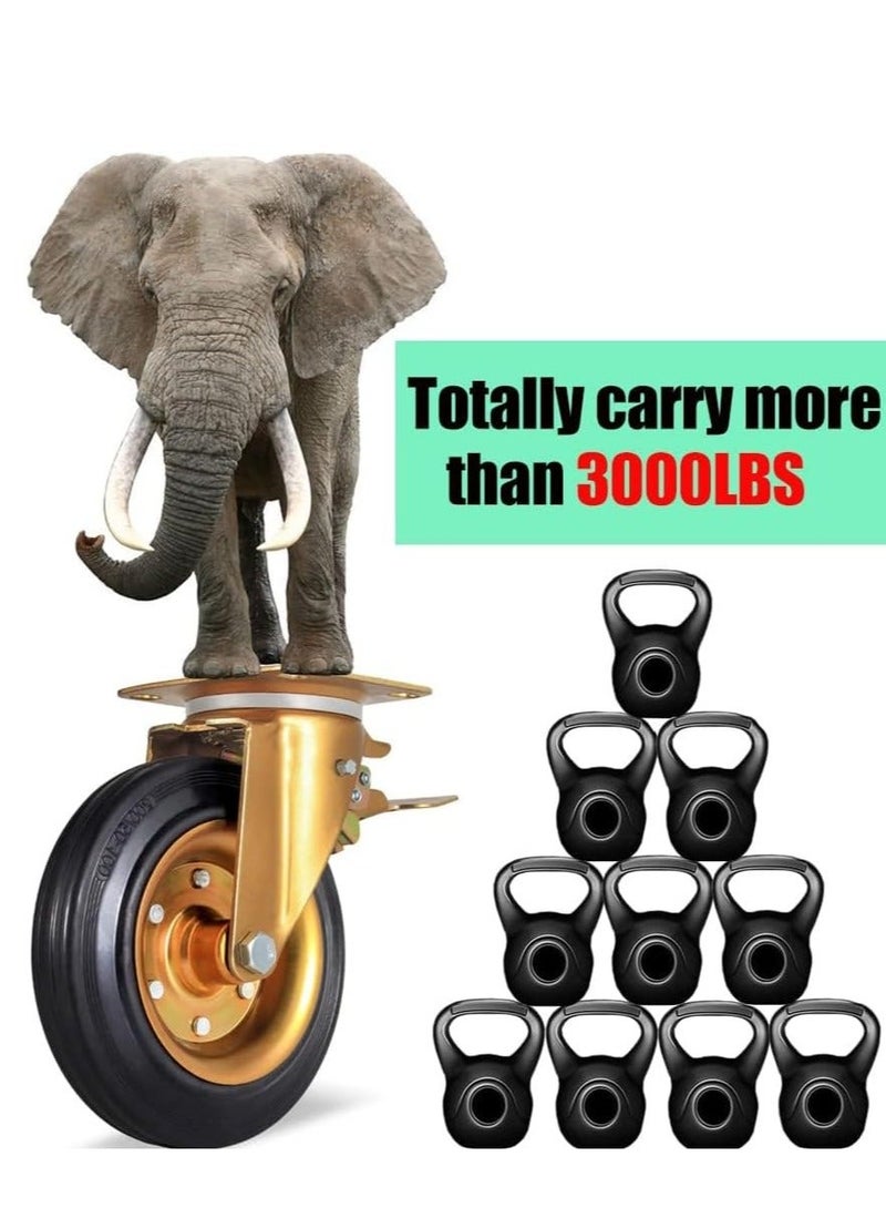 Heavy Duty Industrial Caster Wheel Set Swivel 360 Degrees Plate Casters with Brake Anti-Skid No Noise Floor Marks Rubber Wheels for Carts, Workbench, Furniture Load Bearing, Dustbin Free Screws - Image 2