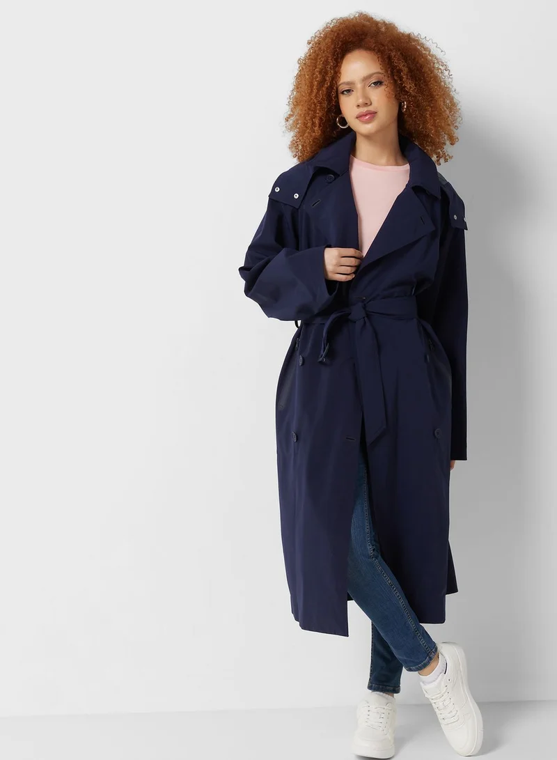 LACOSTE Belted Double Breasted Coat