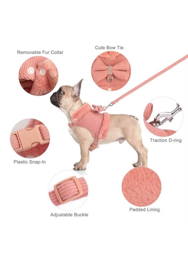 Beirui Cute Warm Small Dog Harness and Leash Set with Bow Tie, Soft Padded Puppy Harness with Removable Fur Collar, Adjustable Girl Dog Harness with Quick Release Buckles for Walking(Pink,M) - Image 3