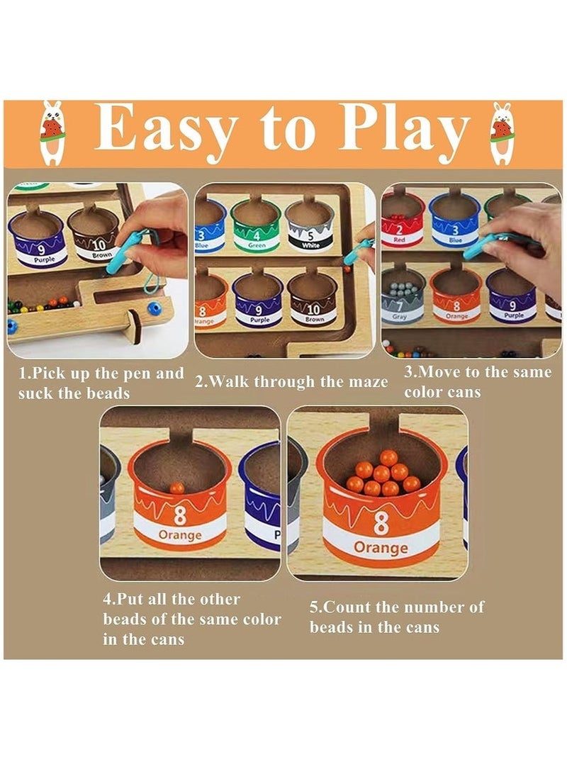 Magnetic Color and Number Maze Wooden Sorting and Counting Board Montessori Matching Toys Magnet Puzzle Game For Preschoolers Kids Boys Girls Ages 3+ - Image 3