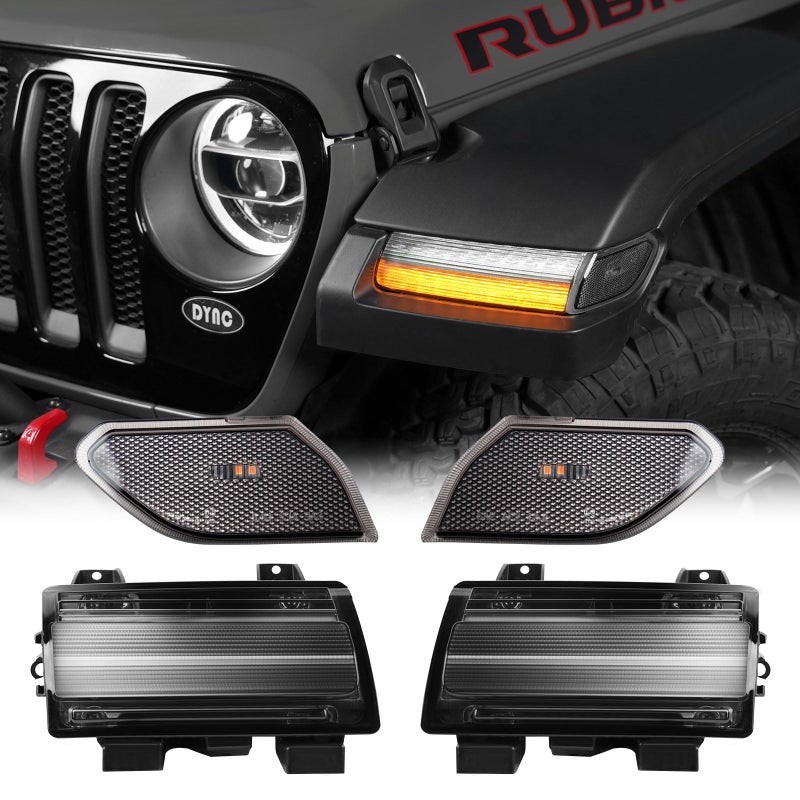 LitMiRaCle Sequential Flashing Turn Signal Lamp Side Marker Light Set for Jeep Wrangler JL 20182023 20 Gladiator JT OE Dula Halogen Bulbs with DRL Smoke LensNot Fit JL Sport JLU Willys