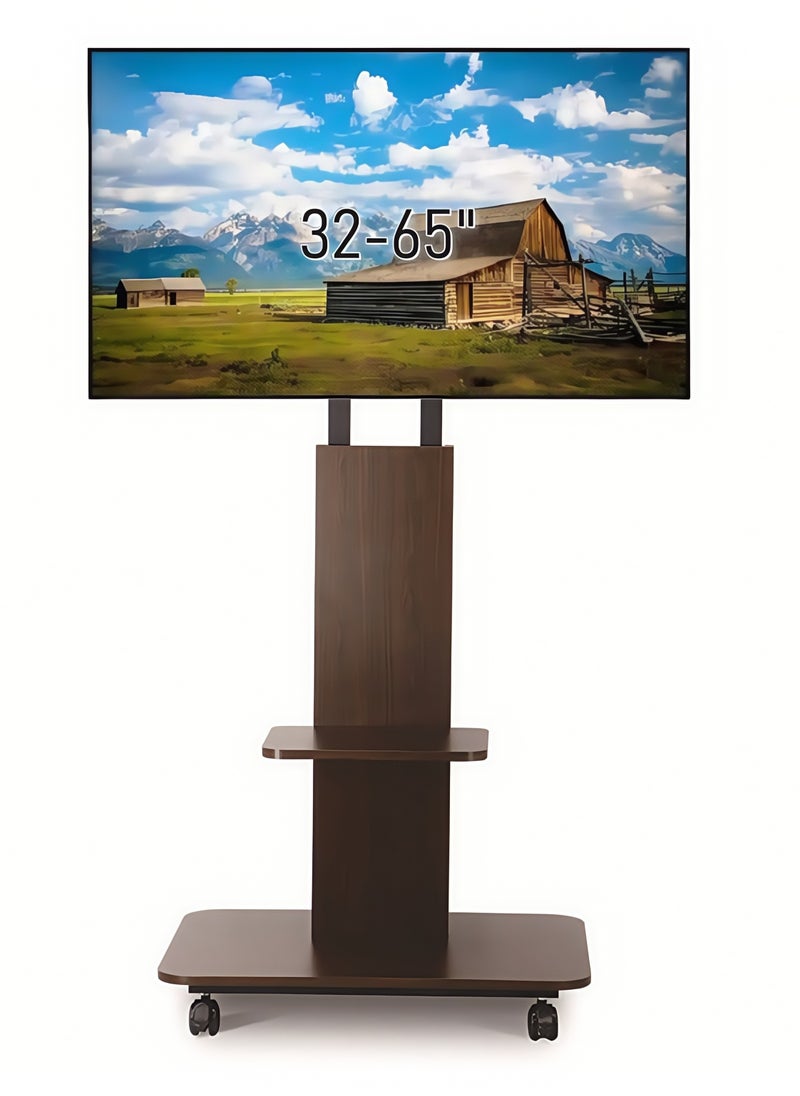 FlashHawk Rolling TV Stand Cart for 32-65" TVs, 35kg Capacity Mobile TV Stand with Adjustable Shelves, Lockable Wheels, VESA 100x100-600x400mm for Home/Office/Outdoor Use  - Image 1