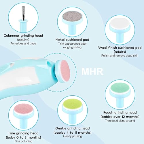 MHR Baby Nail Trimmer New Born Electric, Baby Nail File,Baby Nail Cutter 06 Month with Light &6 Grinding Pads for Newborn with Toddler Toes and Fingernails, Kids Nail Polish Trim,Multicolor,Pack of 1 - Image 2