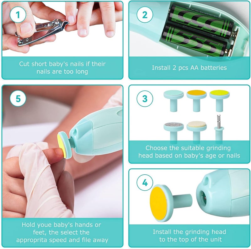 MHR Baby Nail Trimmer New Born Electric, Baby Nail File,Baby Nail Cutter 06 Month with Light &6 Grinding Pads for Newborn with Toddler Toes and Fingernails, Kids Nail Polish Trim,Multicolor,Pack of 1 - Image 5
