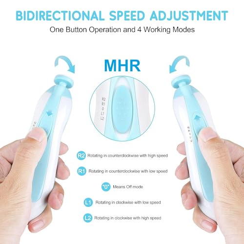 MHR Baby Nail Trimmer New Born Electric, Baby Nail File,Baby Nail Cutter 06 Month with Light &6 Grinding Pads for Newborn with Toddler Toes and Fingernails, Kids Nail Polish Trim,Multicolor,Pack of 1 - Image 3