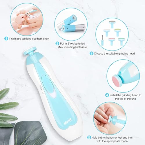 MHR Baby Nail Trimmer New Born Electric, Baby Nail File,Baby Nail Cutter 06 Month with Light &6 Grinding Pads for Newborn with Toddler Toes and Fingernails, Kids Nail Polish Trim,Multicolor,Pack of 1 - Image 4