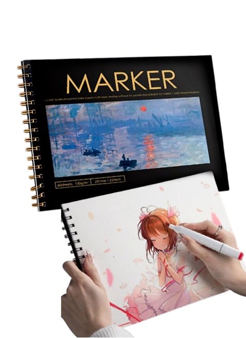 Sunrise Sketchbook, 60 Sheets Sketch Pad with Double Coil Binding, Thick and Smooth Paper for Pencils, Charcoal, and Ink