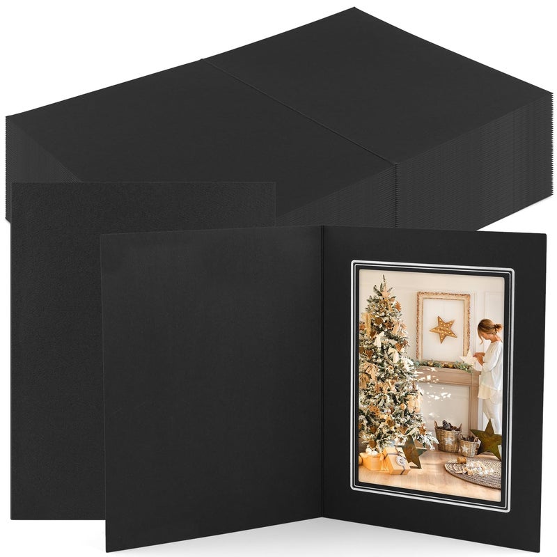 Golden State Art Golden State Art Pack of 50 5x7 Photo Folders Cardboard Picture Frame Paper Photo Frame Cards GreetingsInvitation Cards Special Events Graduation Christmas Wedding Black with Silver Lining