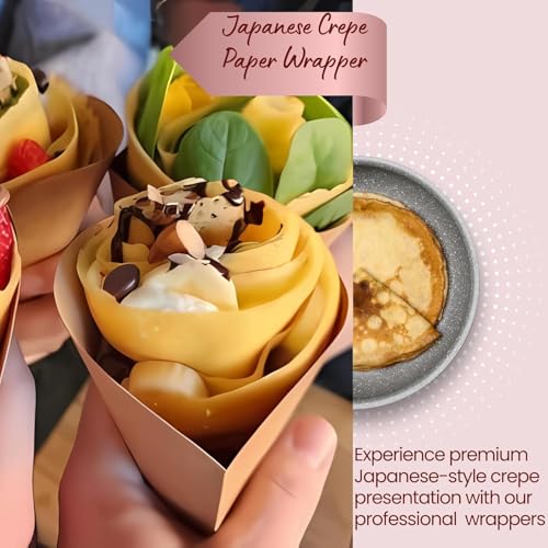Friteshop Inc. أغلفة كريب يابانية بنية صديقة للبيئة - 100 عبوة - مخروطات طعام ثقيلة الاستخدام وقابلة للتصرف لكرات الكريب والحلويات وأكواب الوجبات الخفيفة الورقية - مقدمة سهلة التمزق - للمحلات وشاحنات الطعام وخدمات التموين - Image 4