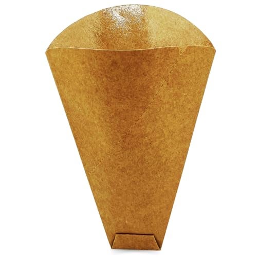 Friteshop Inc. أغلفة كريب يابانية بنية صديقة للبيئة - 100 عبوة - مخروطات طعام ثقيلة الاستخدام وقابلة للتصرف لكرات الكريب والحلويات وأكواب الوجبات الخفيفة الورقية - مقدمة سهلة التمزق - للمحلات وشاحنات الطعام وخدمات التموين - Image 1