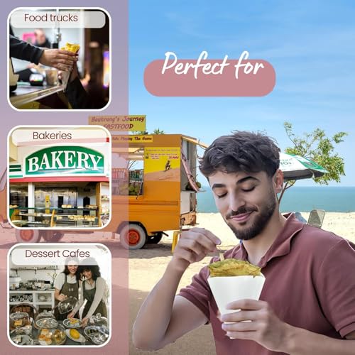 Friteshop Inc. أغلفة كريب يابانية بنية صديقة للبيئة - 100 عبوة - مخروطات طعام ثقيلة الاستخدام وقابلة للتصرف لكرات الكريب والحلويات وأكواب الوجبات الخفيفة الورقية - مقدمة سهلة التمزق - للمحلات وشاحنات الطعام وخدمات التموين - Image 5