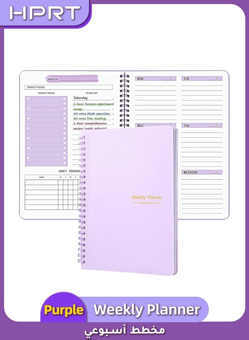 HPRT Undated Weekly Planner A5, 52-Week Spiral Goal Journal with To Do List, Habit Tracker & Daily Organizer for School, Work & Personal Productivity, (Purple) - Image 1