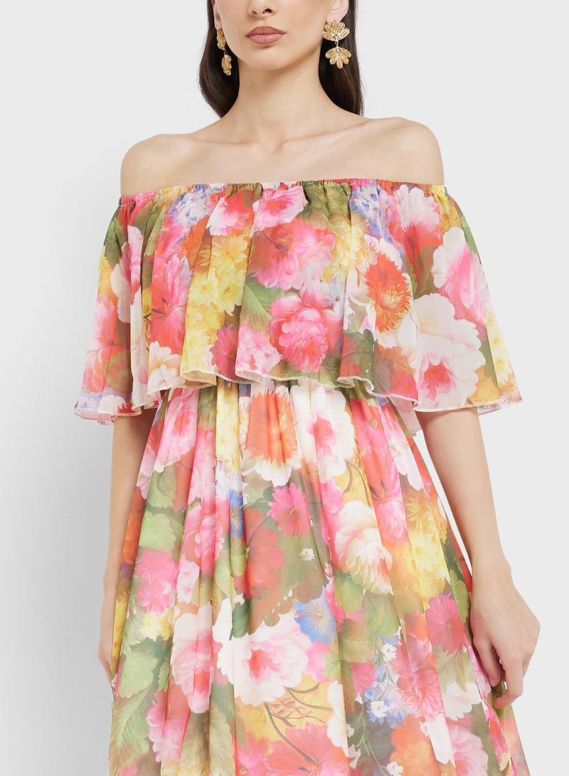 ELLA Off Shoulder Floral Print Dress - Image 3