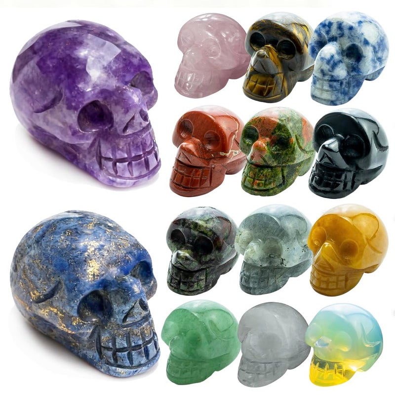 AierCrystal 14pcs 1 inch Natural Crystals Skulls Mineral Gems Ghost Head Polished Carved Reiki Healing Gift Desktop Home Decor Stone Crafts Statues (Natural Crystal - random14pcs) - Image 1