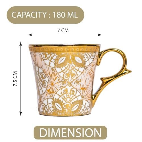 Femora Ethnic Desert Sand Gold Ceramic Tea and Coffee Mugs |180 ML | Golden Tea Cup Set of 6 | (NOT Microwave Safe) - Image 2