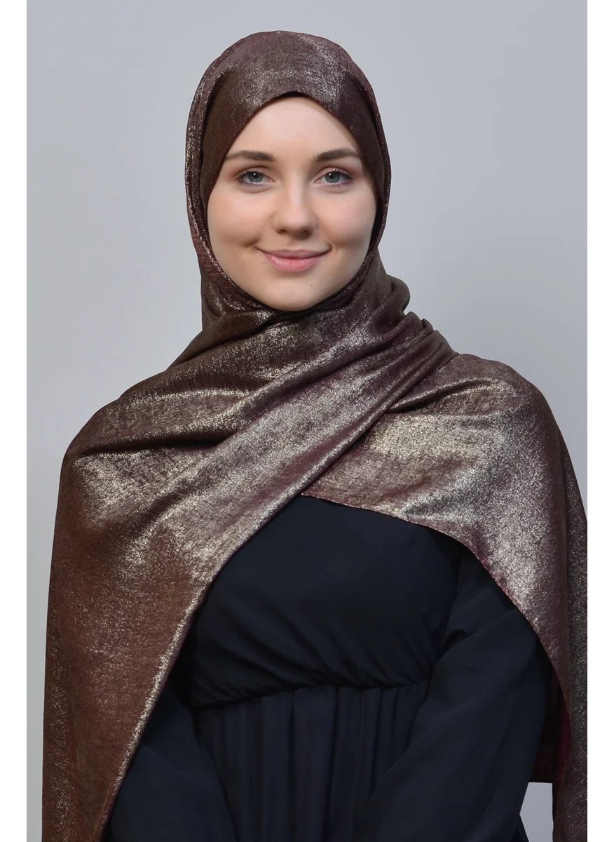 التوبة Double Color Shiny Glitter Shiny Princess Hijab Shawl Cotton Dark Claret Red - Silver