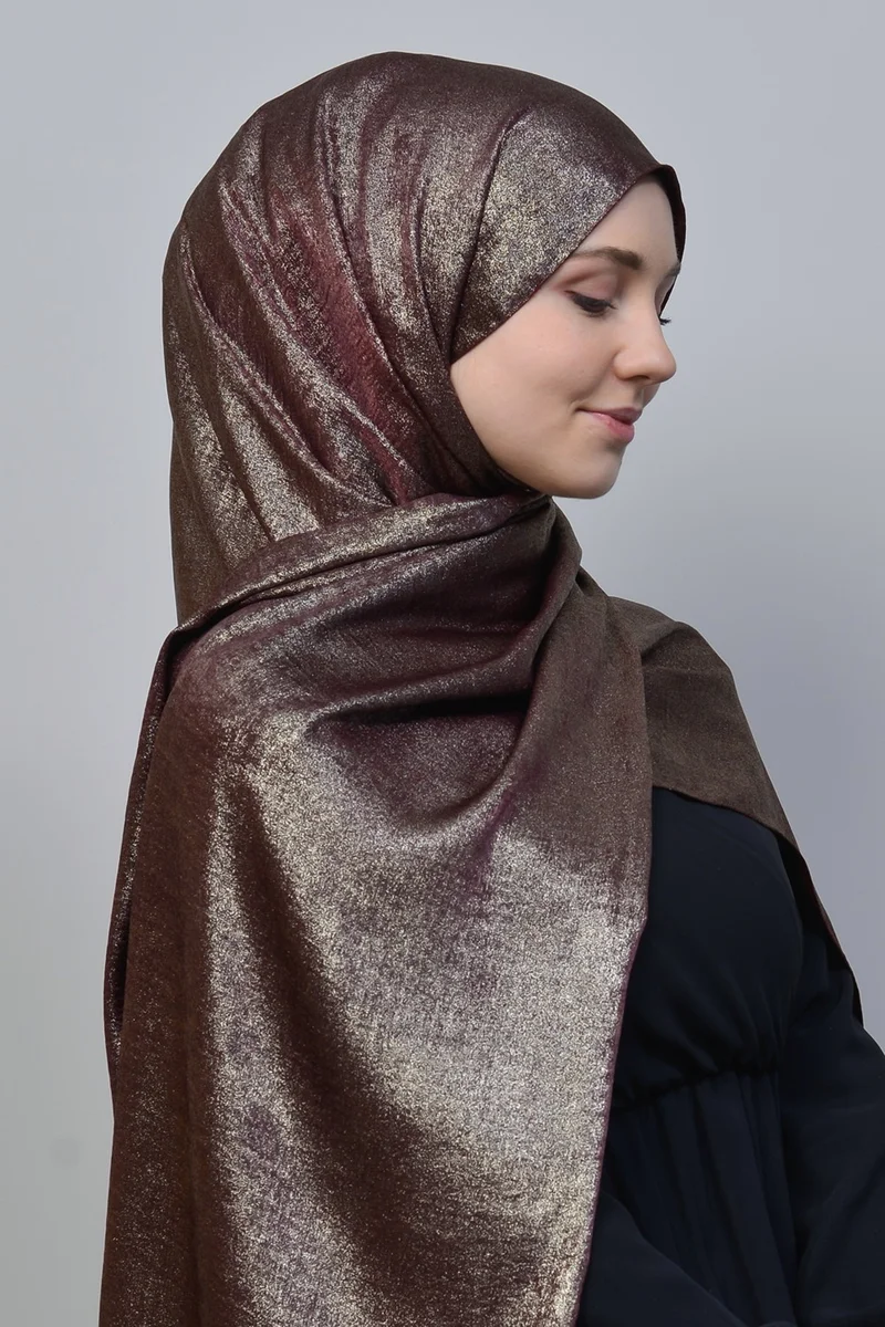 Altobeh Double Color Shiny Glitter Shiny Princess Hijab Shawl Cotton Dark Claret Red - Silver