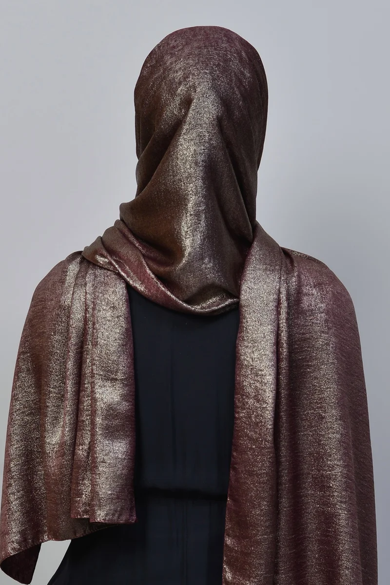 Altobeh Double Color Shiny Glitter Shiny Princess Hijab Shawl Cotton Dark Claret Red - Silver