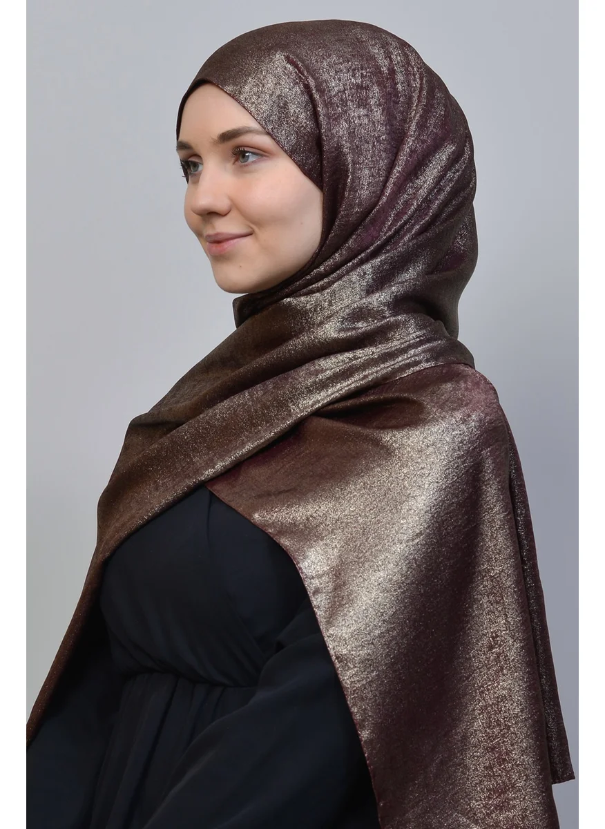 التوبة Double Color Shiny Glitter Shiny Princess Hijab Shawl Cotton Dark Claret Red - Silver