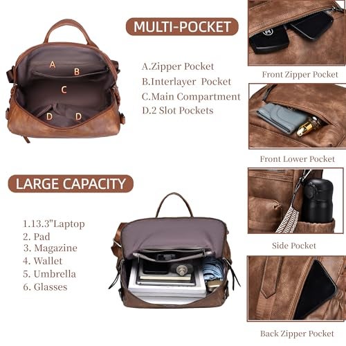 Dora & Liz Womens Backpack Purse Leather Fashion Travel Backpack Purse for Women Designer Ladies Shoulder Bags with Wristlet - Image 4