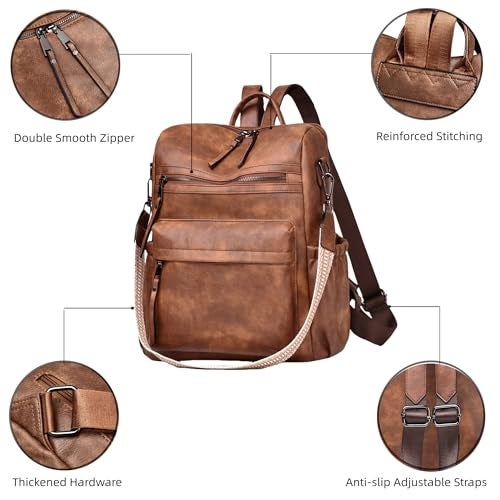 Dora & Liz Womens Backpack Purse Leather Fashion Travel Backpack Purse for Women Designer Ladies Shoulder Bags with Wristlet - Image 5