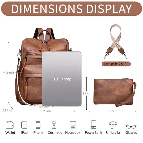 Dora & Liz Womens Backpack Purse Leather Fashion Travel Backpack Purse for Women Designer Ladies Shoulder Bags with Wristlet - Image 3