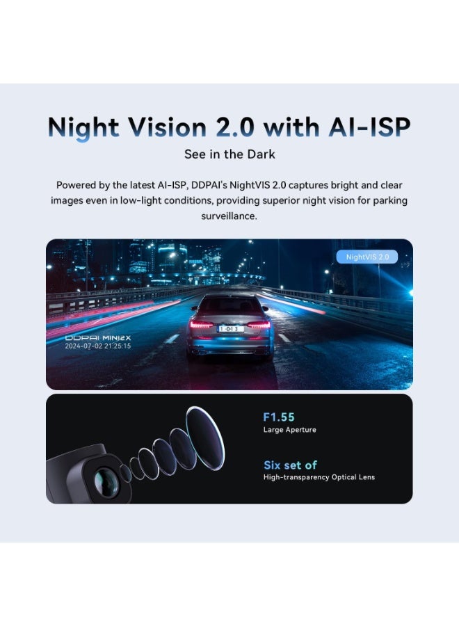 DDPAI 2K Dash Cam for Cars Front, 1440P Dashcam Car Dash Camera 360° Rotatable with Night Vision 24H Parking Monitor 5G Wifi G-Sensor ADAS Loop Recording App Control Max Support 256G, MINI2X - Image 5
