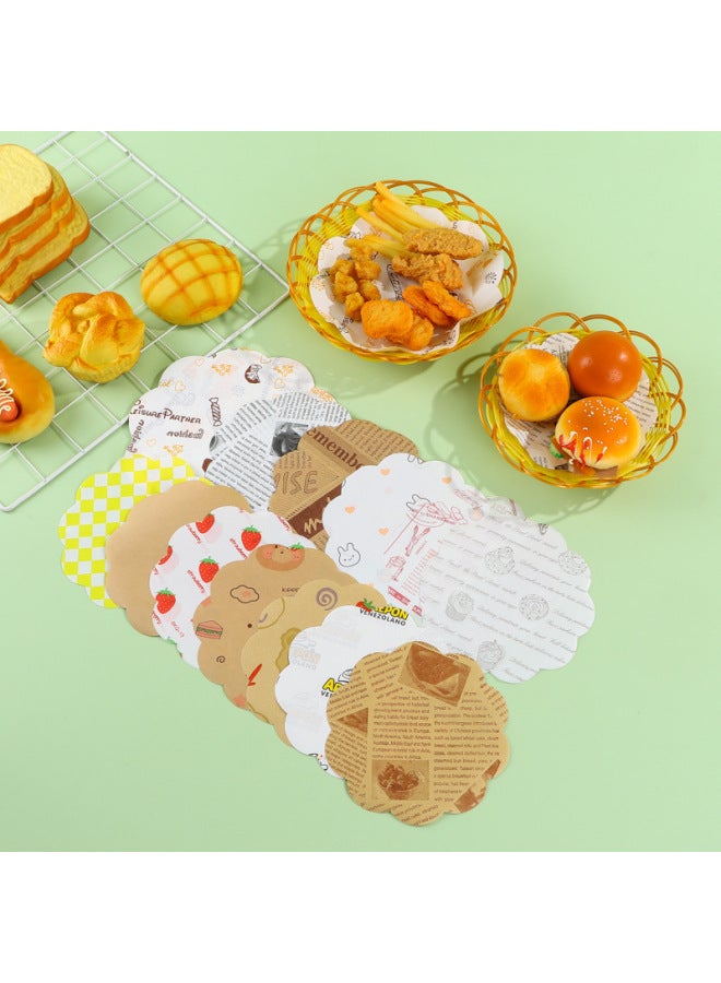 Baking Fried Chicken Oil Paper Food Fries Tray Oil-absorbing Pad Paper Thickened Log Color Pizza Hamburger Wrapping Paper-Color:Diameter 20cm 500 Sheets-Specifications:Kraft Paper Original Color Printed Style