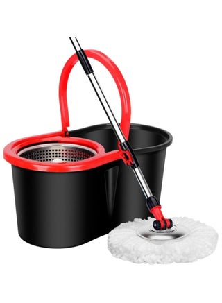 Premium Quality 360° Easy Spin Mop And Bucket Set Home Cleaner| Extended Easy Press Stainless Steel Handle -2 pcs Microfiber Washable Mop with Dryer Basket For Home Kitchen Floor Cleaning (BLACK) - view 5