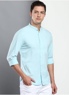 Dennis Lingo Slim Fit Light Blue Men's Solid Shirt, Spread Collar, Full Sleeves, 100% Cotton,  - Image 5