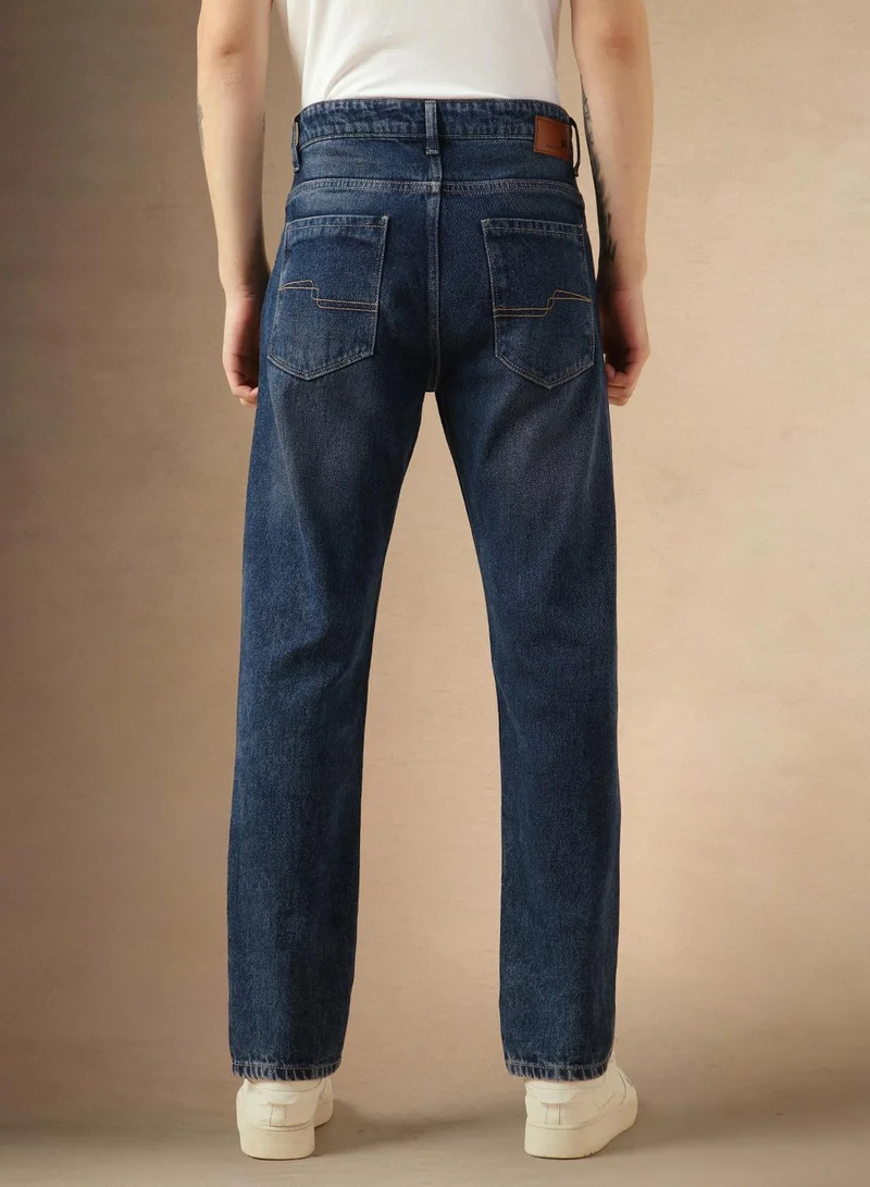Dennis Lingo Men's Indigo 100% Cotton Solid Full Length Relaxed Fit Jeans