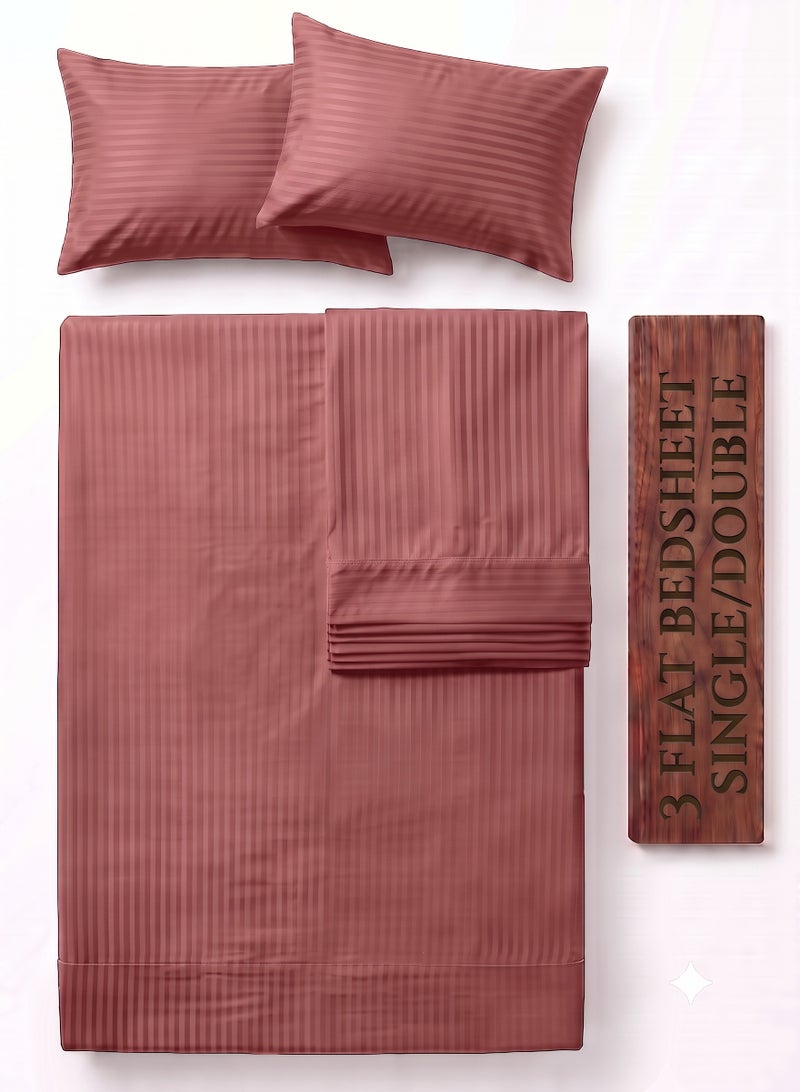 ZEESQUARE 3 PCS Maroon Stripe Flat Bed Sheet Set – Premium Soft Microfiber Bedding Set with 1 Flat Bed Sheet & 2 Pillow Covers | Hotel Collection Wrinkle Resistant Bedding for Home, Hotel & Guest Room - Image 1