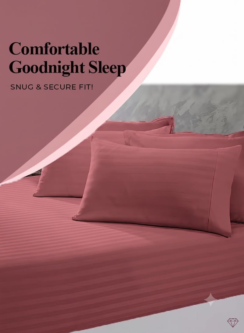ZEESQUARE 3 PCS Maroon Stripe Flat Bed Sheet Set – Premium Soft Microfiber Bedding Set with 1 Flat Bed Sheet & 2 Pillow Covers | Hotel Collection Wrinkle Resistant Bedding for Home, Hotel & Guest Room - Image 4
