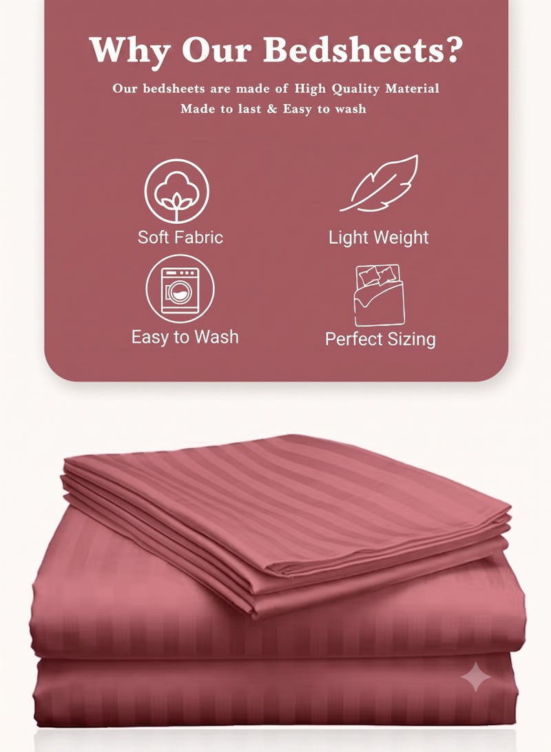 ZEESQUARE 3 PCS Maroon Stripe Flat Bed Sheet Set – Premium Soft Microfiber Bedding Set with 1 Flat Bed Sheet & 2 Pillow Covers | Hotel Collection Wrinkle Resistant Bedding for Home, Hotel & Guest Room - Image 2