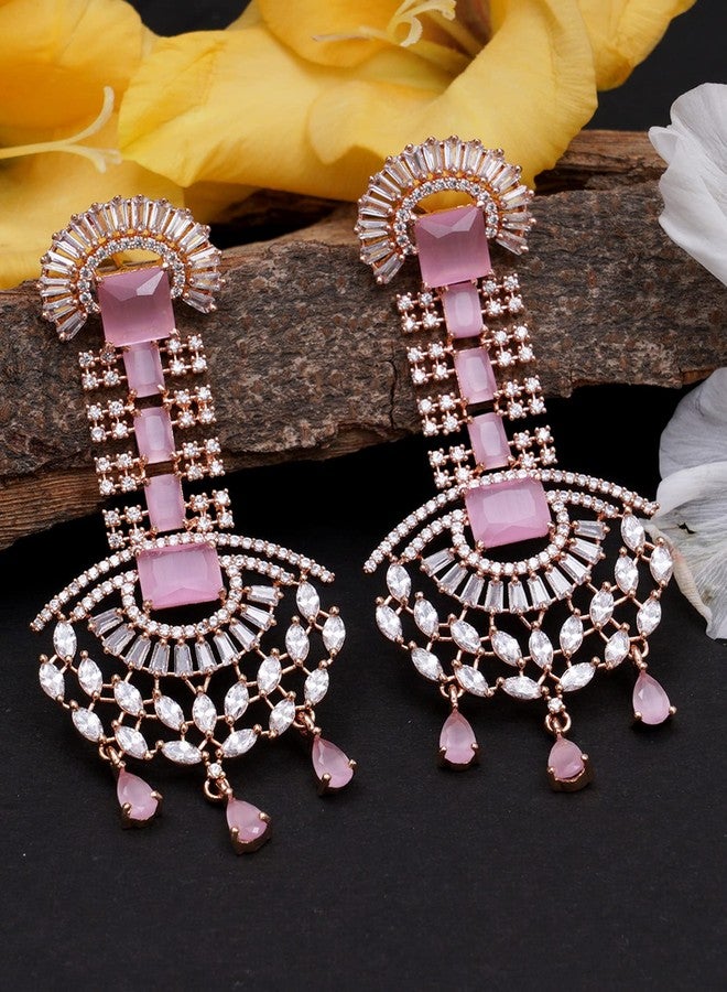 كارات كارت أقراط متدلية مرصعة بالألماس الأمريكي الوردي والزركونيا المكعبة من كاراتكارت للنساء - Image 4