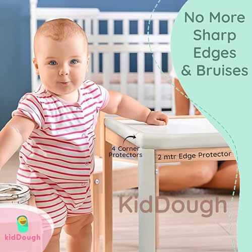 KidDough Baby Proofing Safety Strip, Furniture Edge and Corner Guard - 2 Meters White Edge Protector + 4 Corner Guards, Corner Protector for Sharp Edges, Baby Safety Products - Image 2