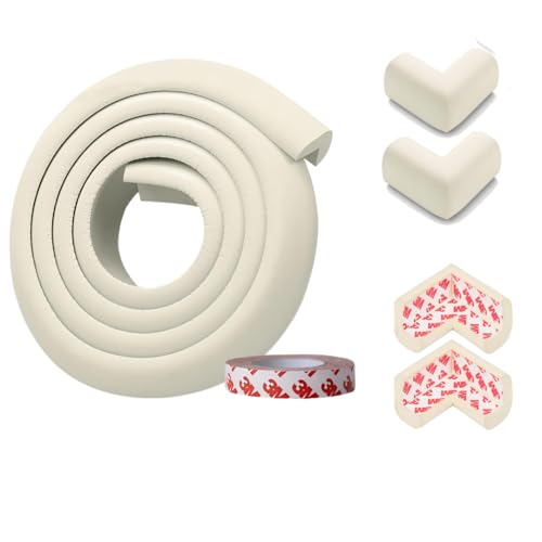 KidDough Baby Proofing Safety Strip, Furniture Edge and Corner Guard - 2 Meters White Edge Protector + 4 Corner Guards, Corner Protector for Sharp Edges, Baby Safety Products - Image 1