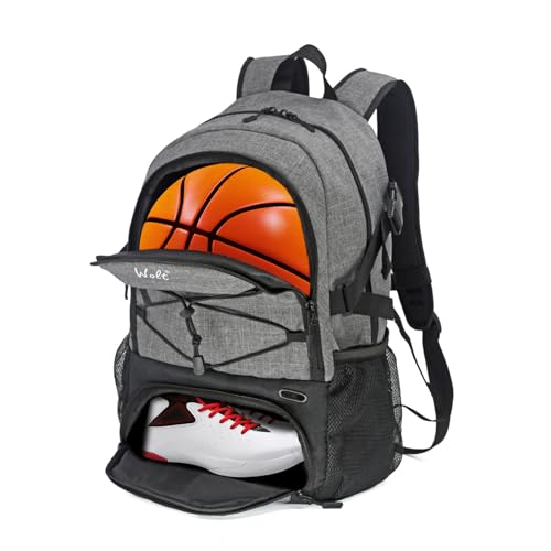 WOLT | Basketball Backpack Large Sports Bag with Separate Ball Holder & Shoes Compartment, Gifts for Basketball, Soccer, Volleyball, Swim, Gym, Travel(Grey) - Image 1