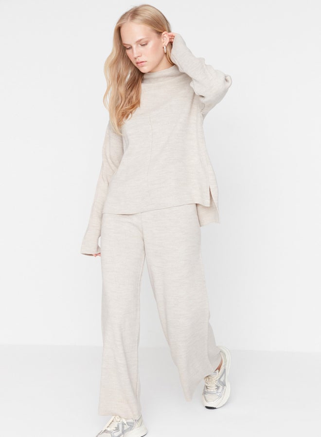 trendyol Beige Stand Collar Knitwear Top-Bottom Set - Image 1
