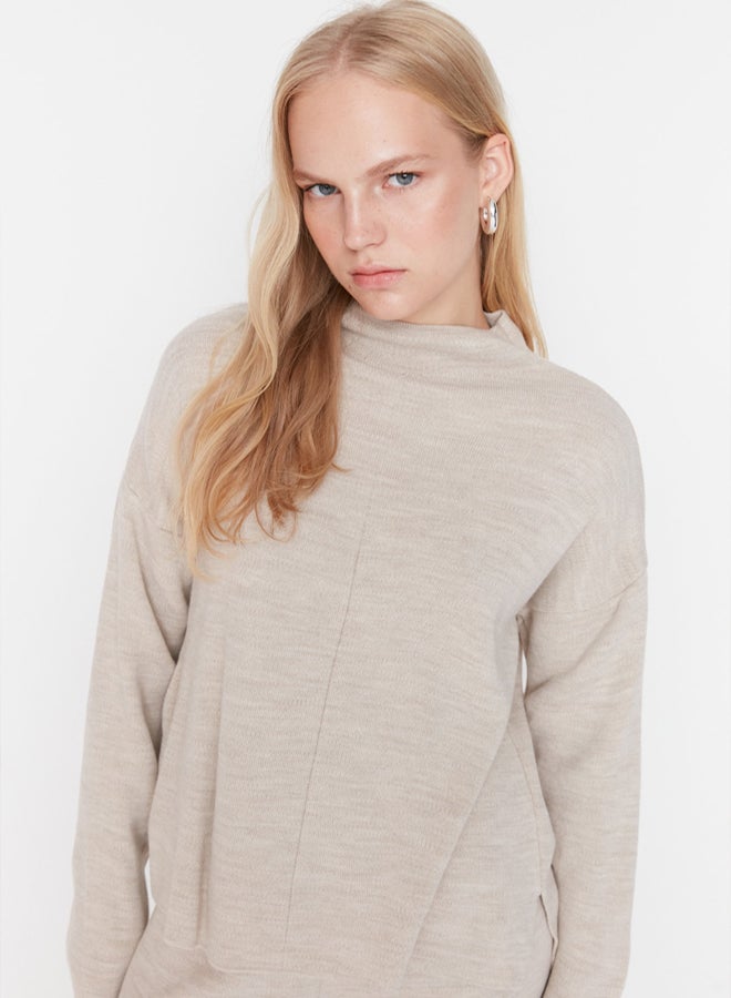 trendyol Beige Stand Collar Knitwear Top-Bottom Set - Image 3