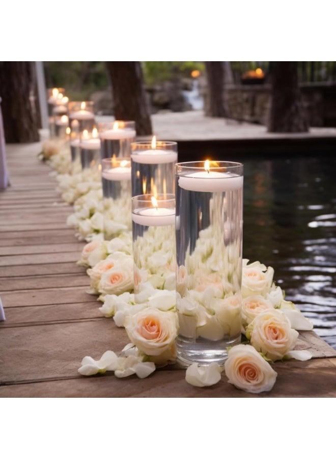 Mado Gallery Glass Cylinder Vases Set of 4 with 24 Ivory Floating Candles | Clear Flower & Candle Holders for Home, Events & Weddings | Floating & Pillar Candles - Image 1