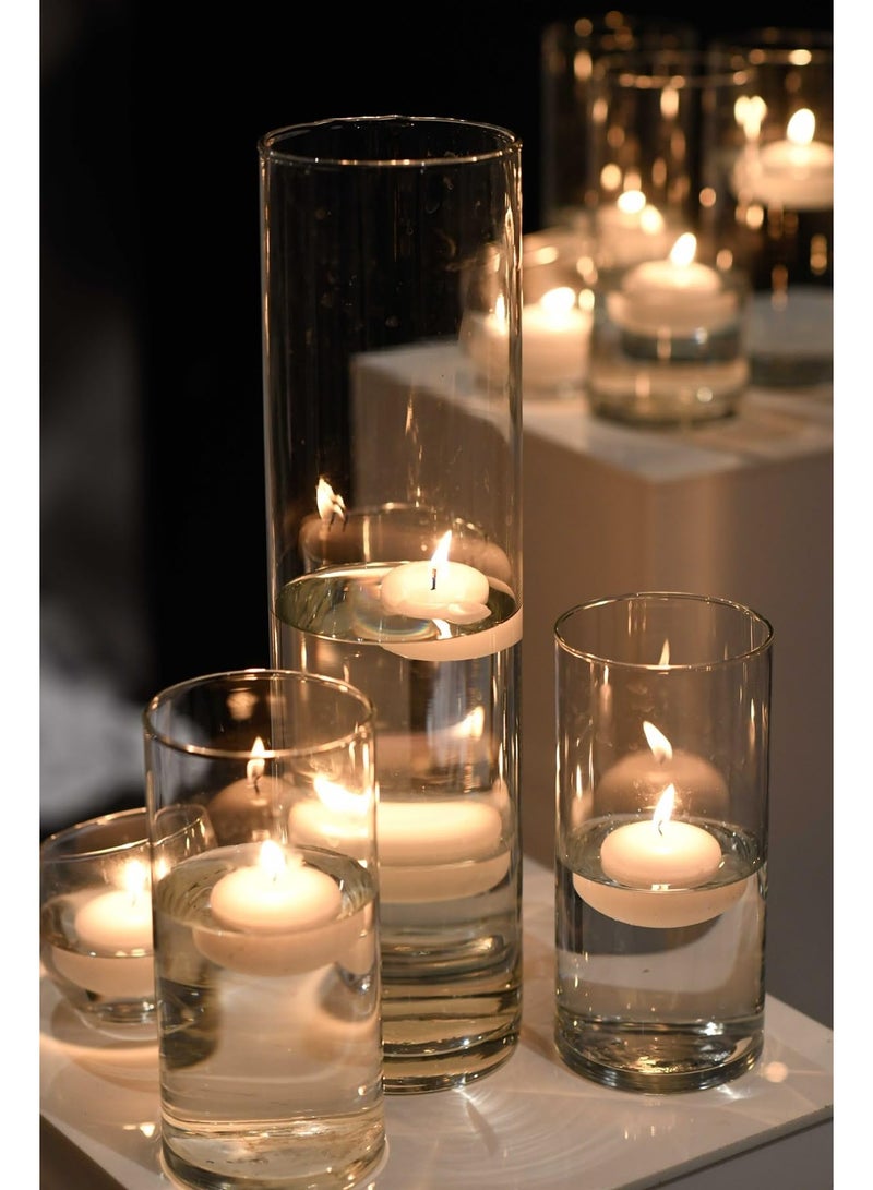 Mado Gallery Glass Cylinder Vases Set of 4 with 24 Ivory Floating Candles | Clear Flower & Candle Holders for Home, Events & Weddings | Floating & Pillar Candles - Image 4