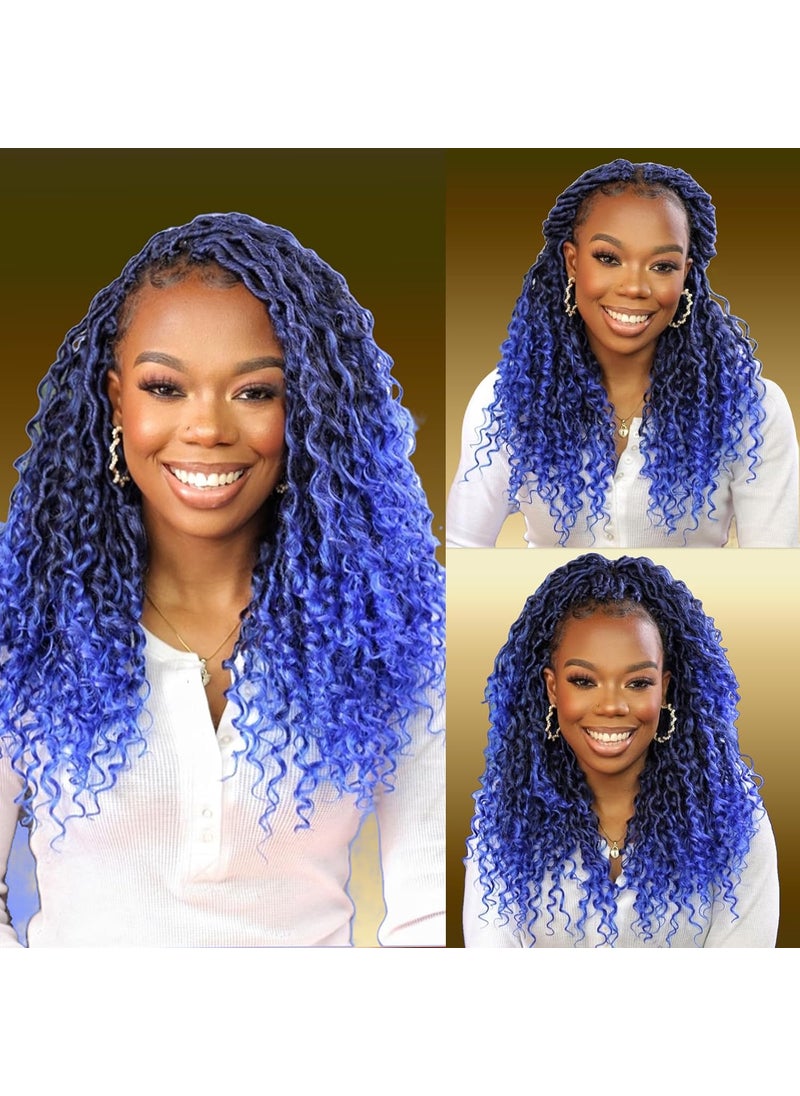 Alimiriam - Alimiriam New Goddess Locs Crochet Hair 6 Packs 14 inch Blue Boho Faux Locs Wavy Crochet Hair River Faux Locs Crochet Hair with Curly in Middle and Ends Boho Style Synthetic Hair ExtensionsT1BBlue - Image 1