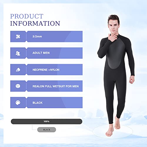 REALON Women's Mens Full Wetsuit 2mm Neoprene Back Zipper Swimming Surfing Diving Snorkeling Wet Suits Cold Water Long Sleeve Thermal Swimsuit - Image 5