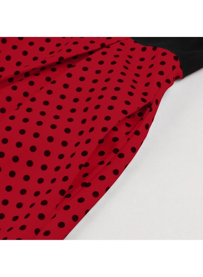 ODIZLI 1950s Retro Vintage Dress with Pockets for Women Short Sleeve Polka Dot Belted Swing Dress and Headband, Black Red, L - Image 5