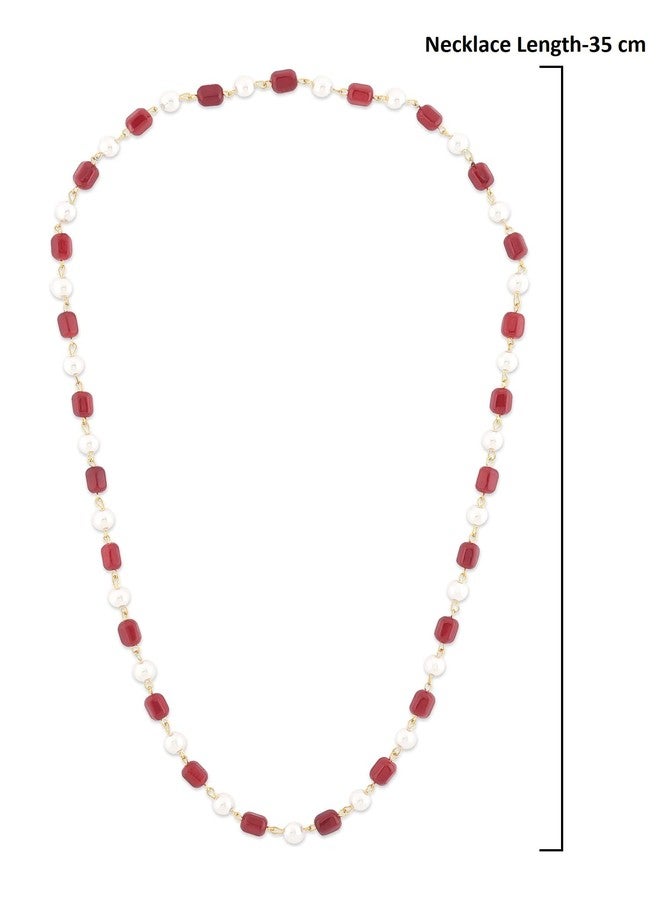 Zaveri Pearls قلادة طويلة مزينة بخرز من زافيري بيرلز باللونين العنابي والأبيض للنساء - ZPFK12104 - Image 5