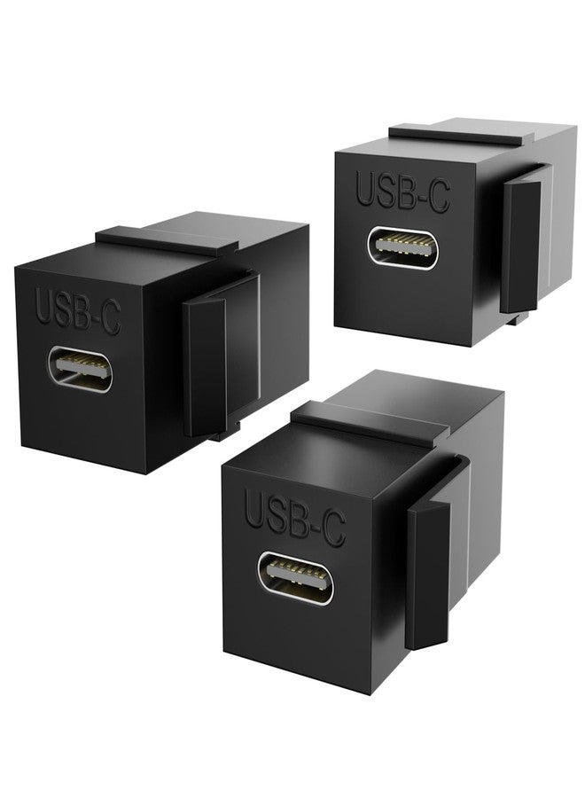 PANPEO USB C Keystone Jack Insert Adapters Female to Female Inserts Connector Interface Coupler Socket Adapter Port for Wall Plate Outlet Panel (3 Pack - Black) - Image 1