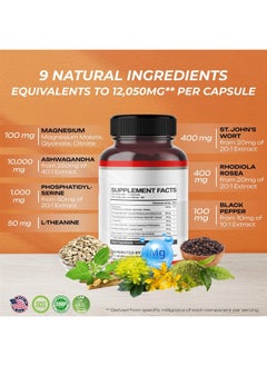 ULTRA HERBS CORTISOL SHIELD 9 IN 1 - 15,250mg Magnesium + Ashwagandha with Phosphatidylserine, L-Theanine, St. John's Wort, Rhodiola Rosea - Relaxation Support, Hormone Balance- USA made (90 count (pack of 1))  - Image 3